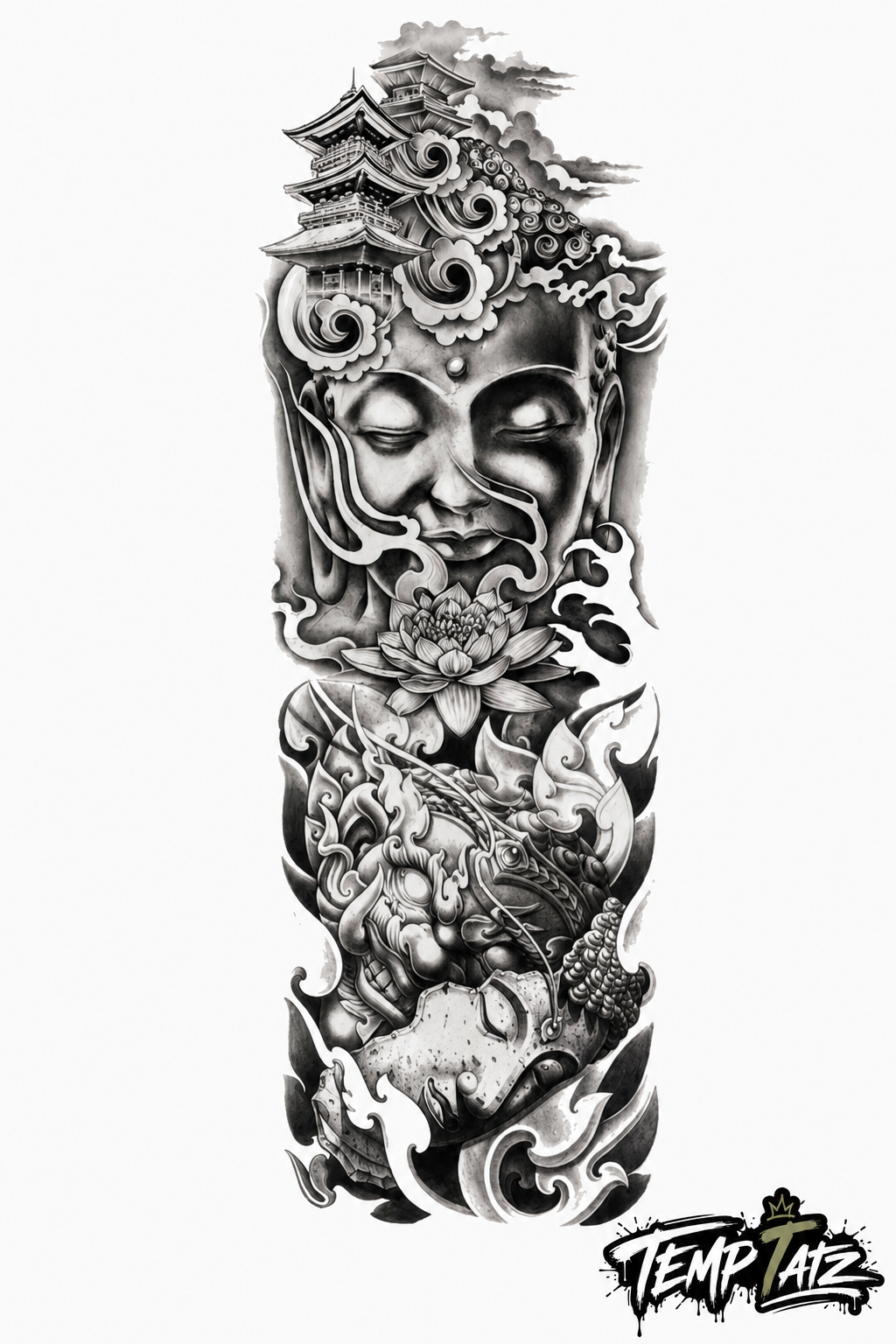 Zen & Dragon Sleeve | Premium Temporary Tattoo