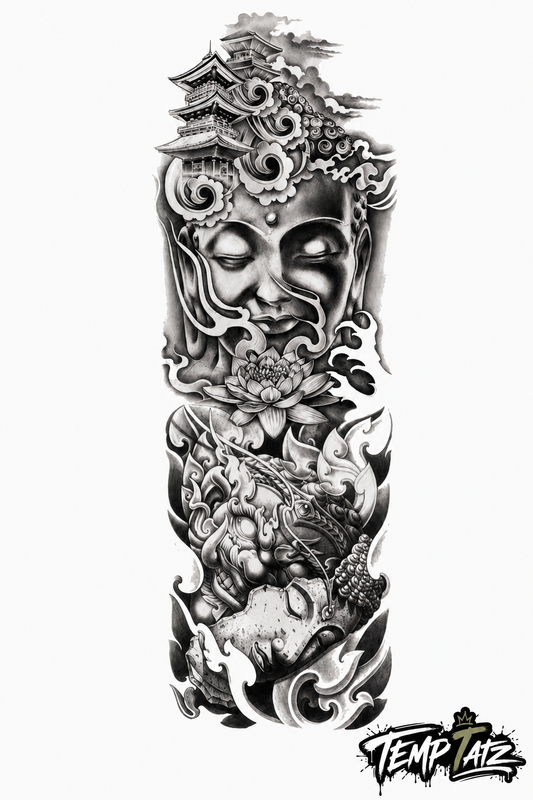 Zen & Dragon Sleeve | Premium Temporary Tattoo