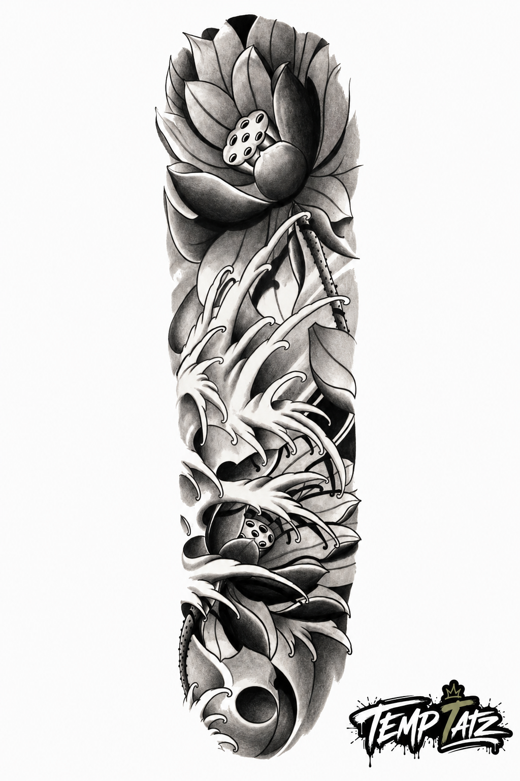 Lotus & Waves Sleeve | Premium Temporary Tattoo